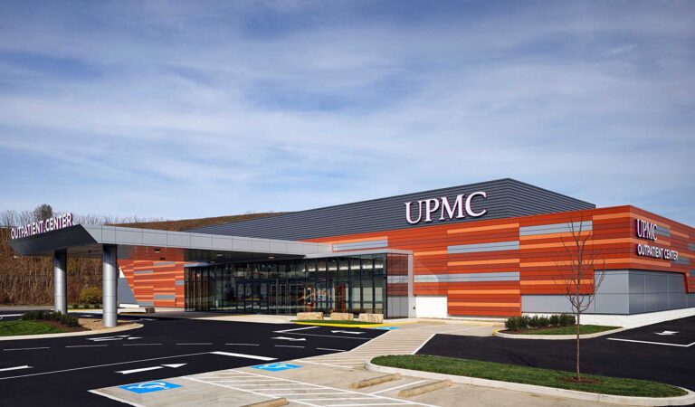 Exterior shot of the UPMC building