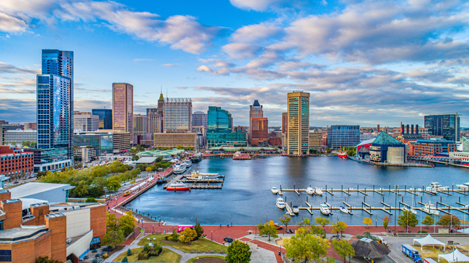 Baltimore, Maryland, Downtown Skyline Aerial