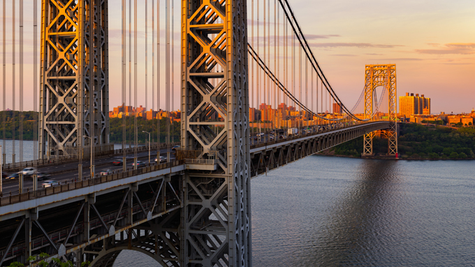 The George Washington Bridge across the Hudson River at sunset